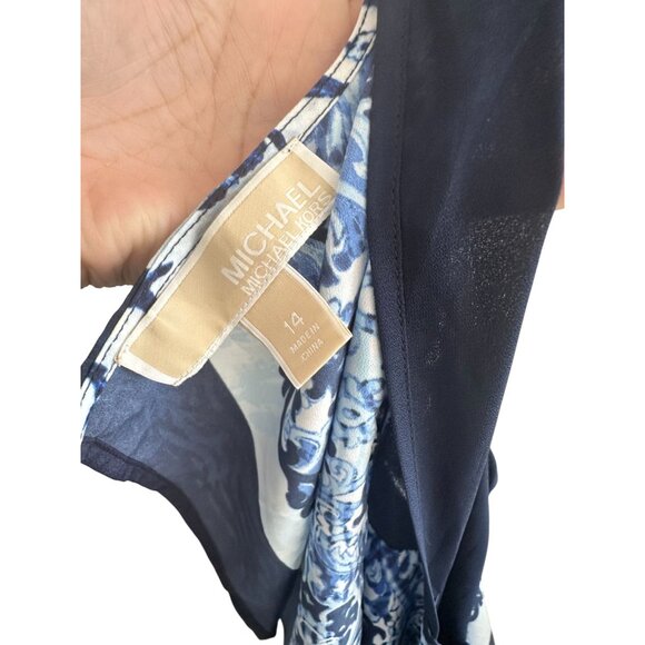 MICHAEL KORS Blue Striped Brocade Print Tiered Dress Size 14 - Picture 8 of 8